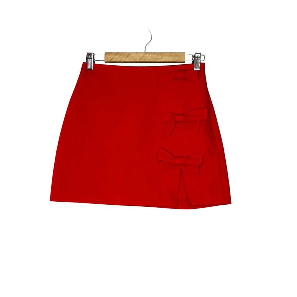 NWT Hyacinth House Womens‎ Red Bows Rochelle Mini Skirt XS Luxury Red SMALL FLAW